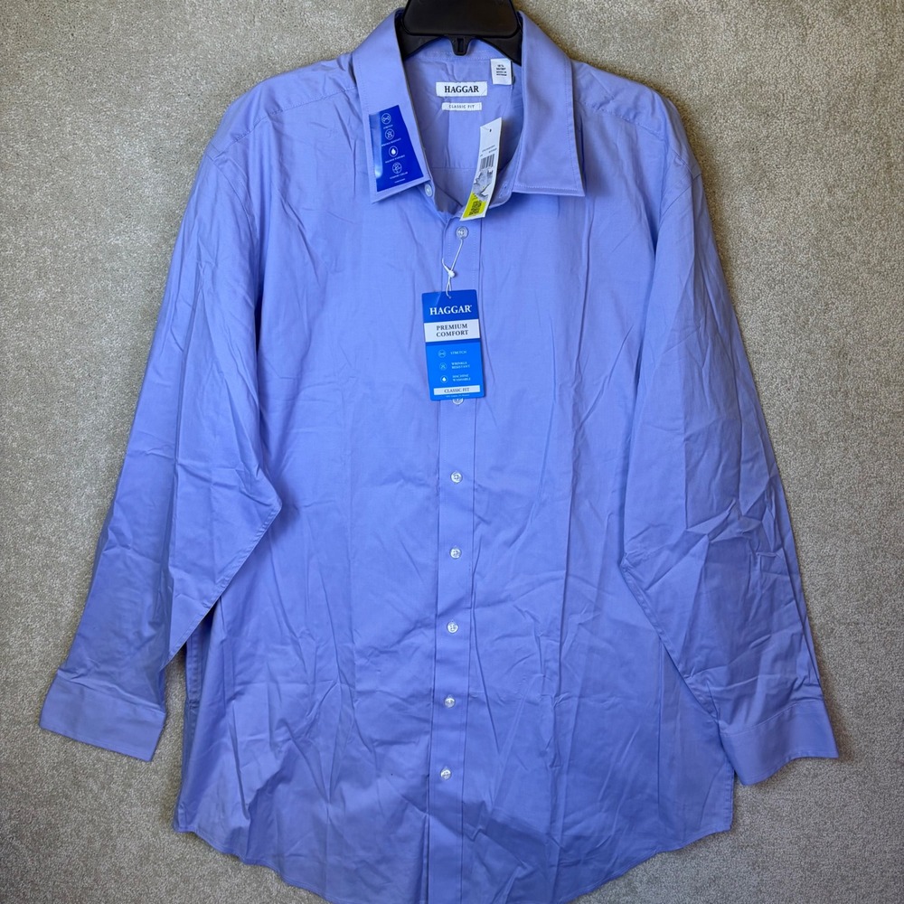 Haggar Dress Shirt Mens 18.5 35/36T Blue Premium Comfort Classic Fit HAG031HE511